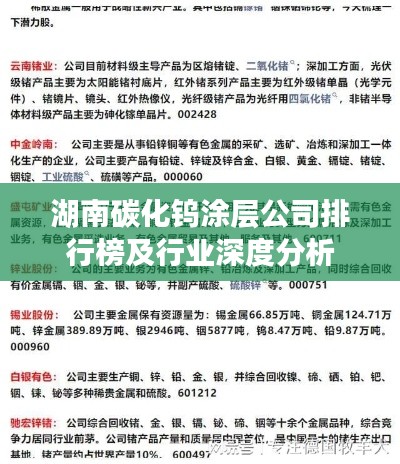 湖南碳化钨涂层公司排行榜及行业深度分析