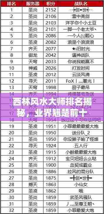 西林风水大师排名揭秘，业界翘楚前十名榜单！